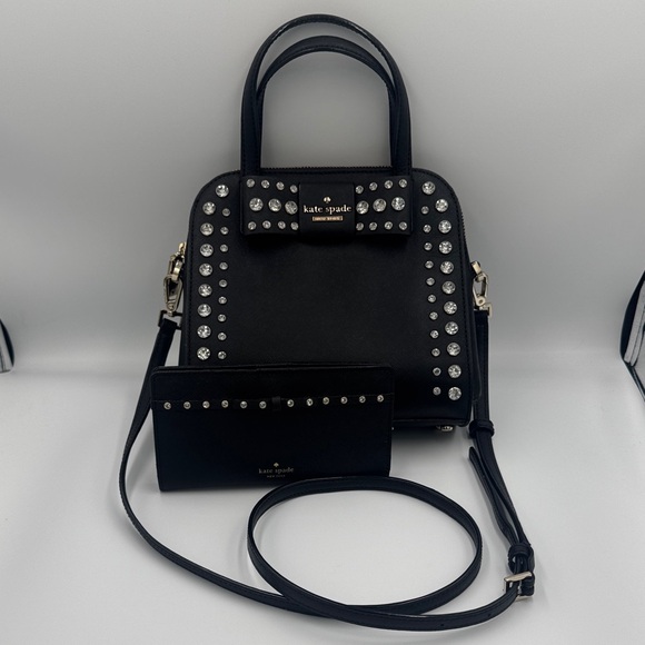 kate spade Handbags - Kate Spade Black Two-Way Satchel & Wallet Set with Crystal Embellishments